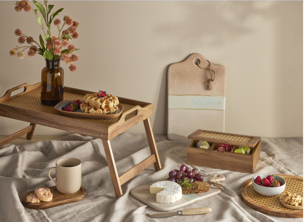 Amalfi: Acacia & Rattan Round Serving Board