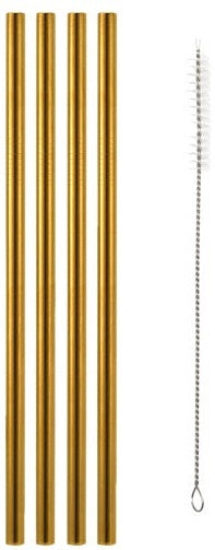 Maxwell & Williams: Cocktail & Co Reusable Wide Straw With Brush Set - Gold (Set of 4)