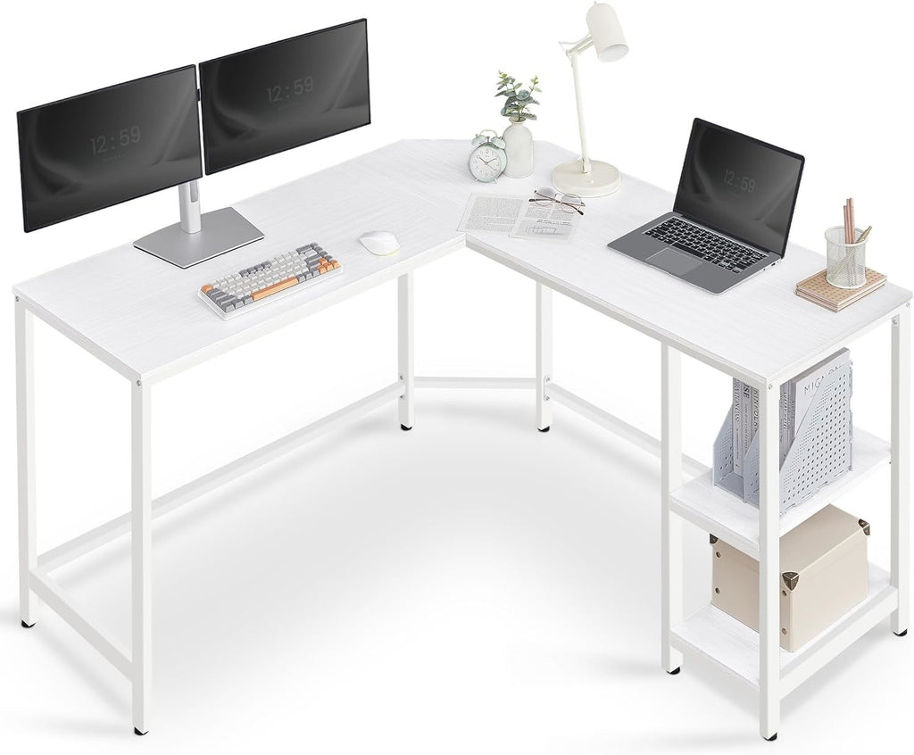 Vasagle L-Shape Computer Desk with 2 Storage Shelves - Maple White