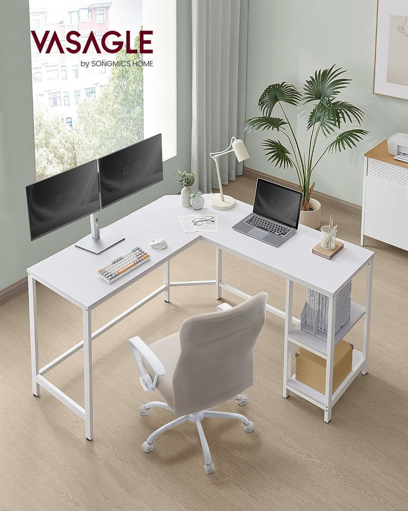 Vasagle L-Shape Computer Desk with 2 Storage Shelves - Maple White