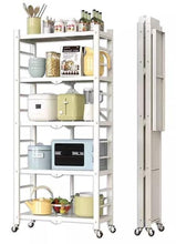 Load image into Gallery viewer, Foldable 5-Tier Heavy Duty Shelving Unit with Wheels - White