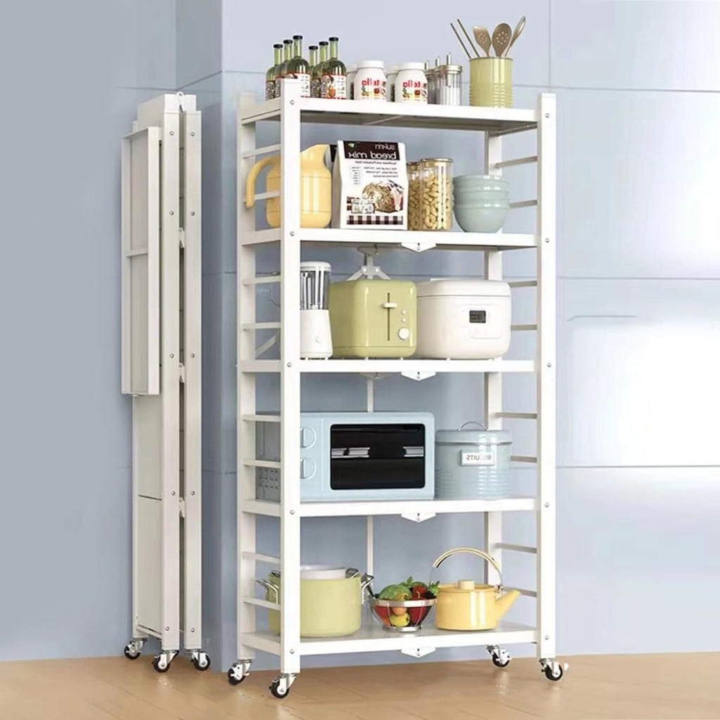 Foldable 5-Tier Heavy Duty Shelving Unit with Wheels - White
