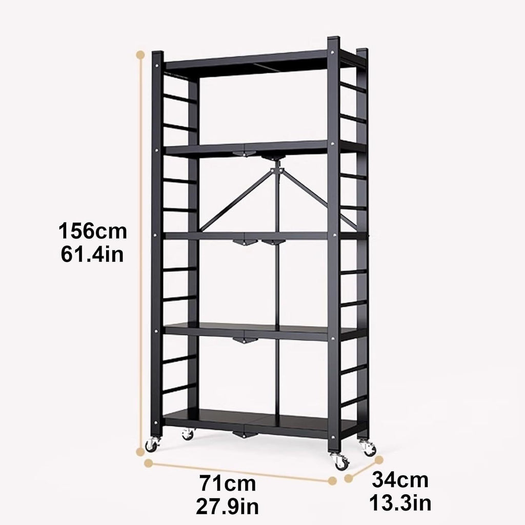 Foldable 5-Tier Heavy Duty Shelving Unit with Wheels - White