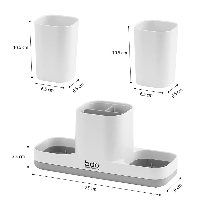Toothbrush Holder with 2 Cups - White