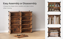 Load image into Gallery viewer, SONGMICS Modular Interlocking Plastic Shoe Rack with Doors - Rustic Brown