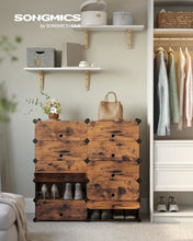 Load image into Gallery viewer, SONGMICS Modular Interlocking Plastic Shoe Rack with Doors - Rustic Brown