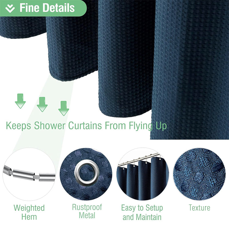 COMFEYA Waffle Weave Long Fabric Shower Curtain - Blue