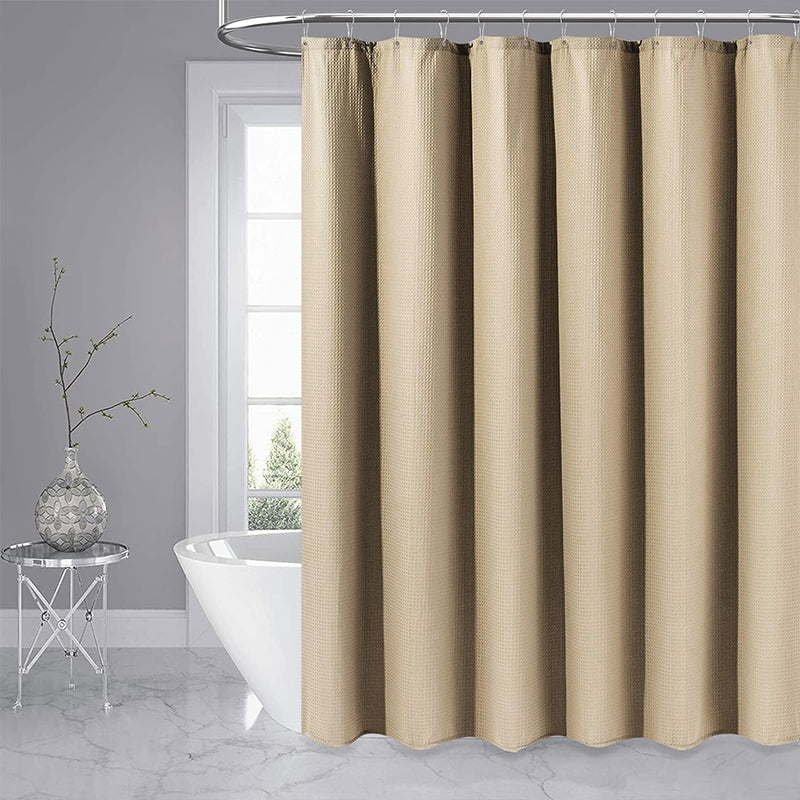 COMFEYA Waffle Weave Long Fabric Shower Curtain - Khaki
