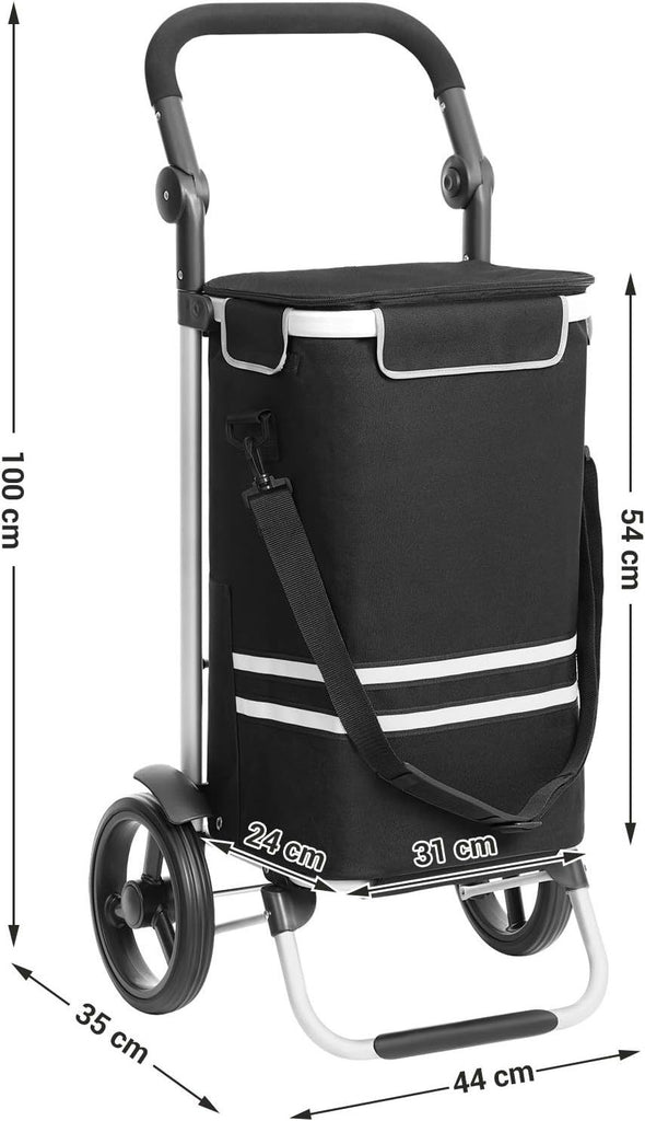 SONGMICS Foldable Shopping Cart with Insulated Cooling Bag - Black