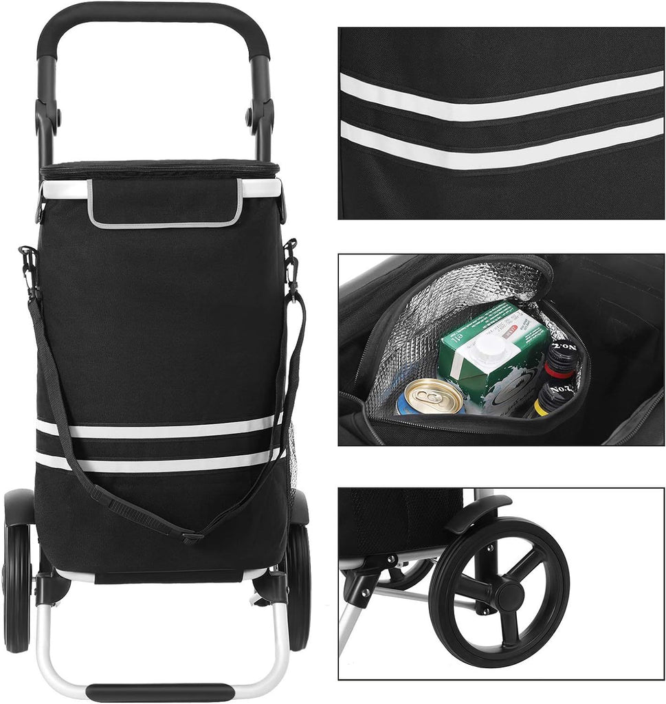 SONGMICS Foldable Shopping Cart with Insulated Cooling Bag - Black