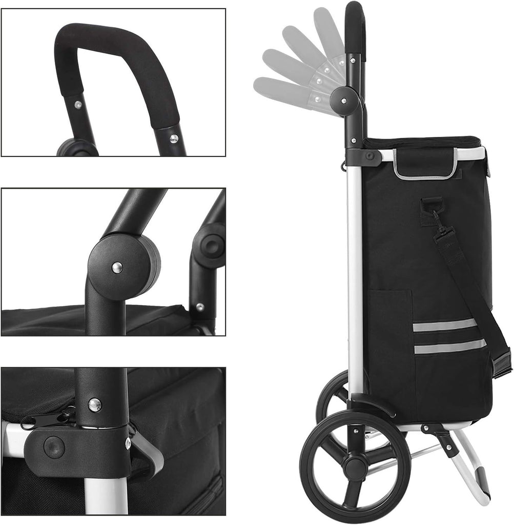 SONGMICS Foldable Shopping Cart with Insulated Cooling Bag - Black