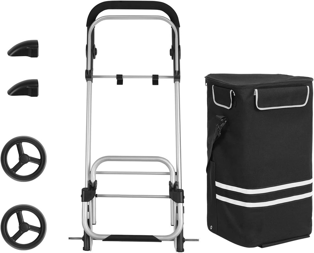 SONGMICS Foldable Shopping Cart with Insulated Cooling Bag - Black