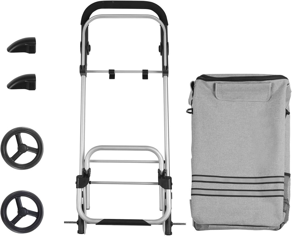 SONGMICS Foldable Shopping Cart with Insulated Cooling Bag - Grey