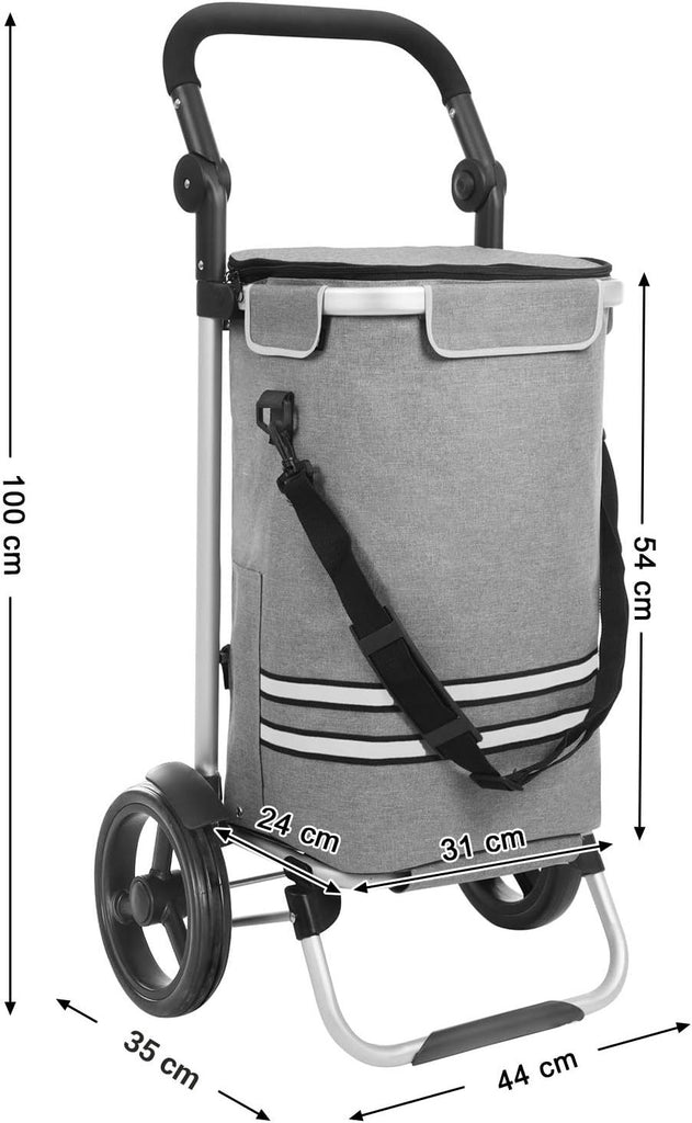 SONGMICS Foldable Shopping Cart with Insulated Cooling Bag - Grey