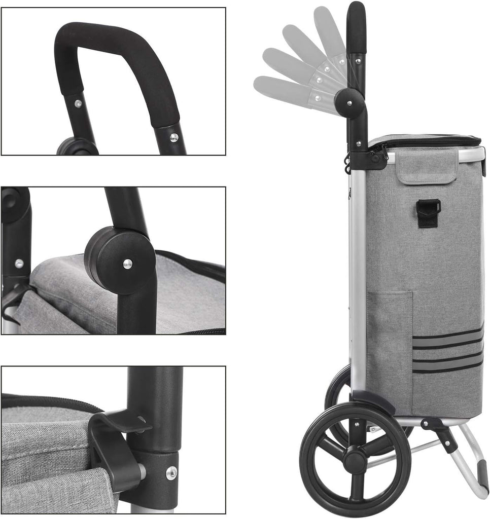 SONGMICS Foldable Shopping Cart with Insulated Cooling Bag - Grey