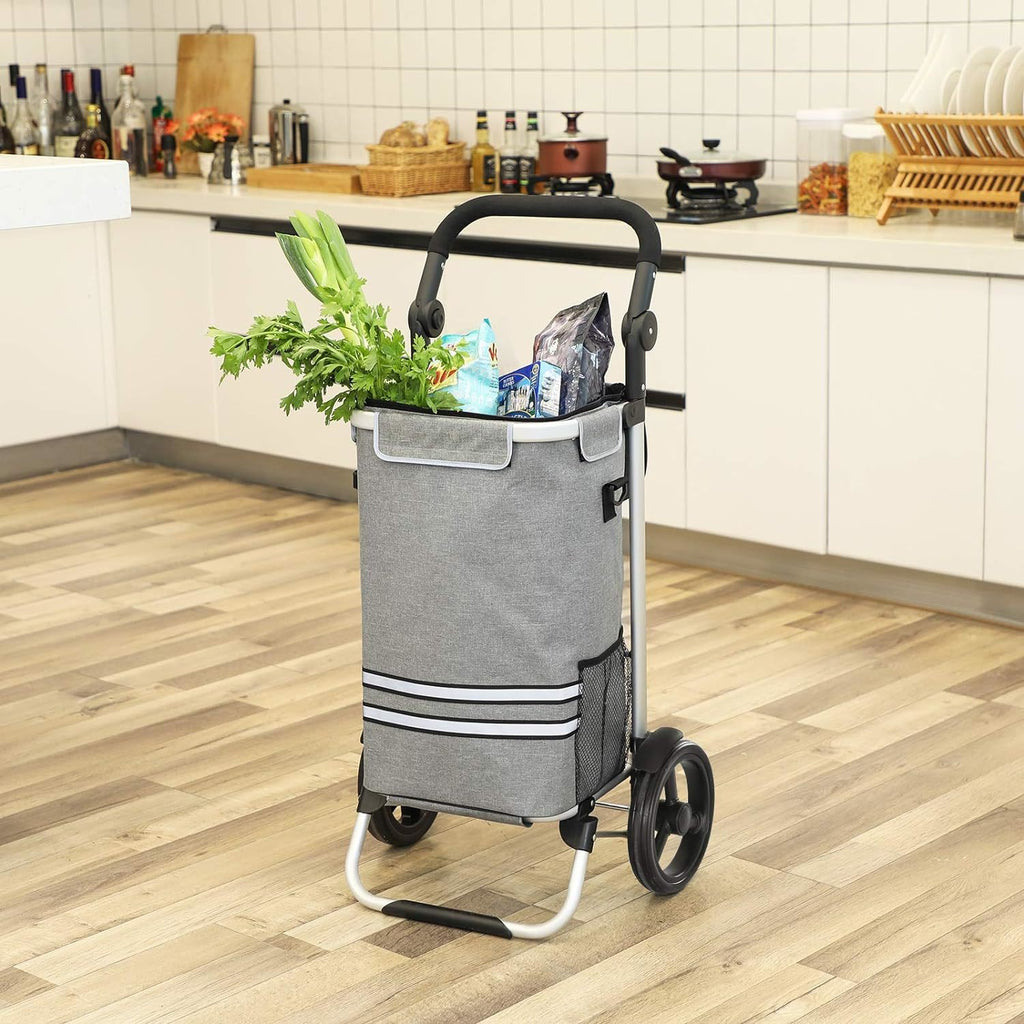 SONGMICS Foldable Shopping Cart with Insulated Cooling Bag - Grey