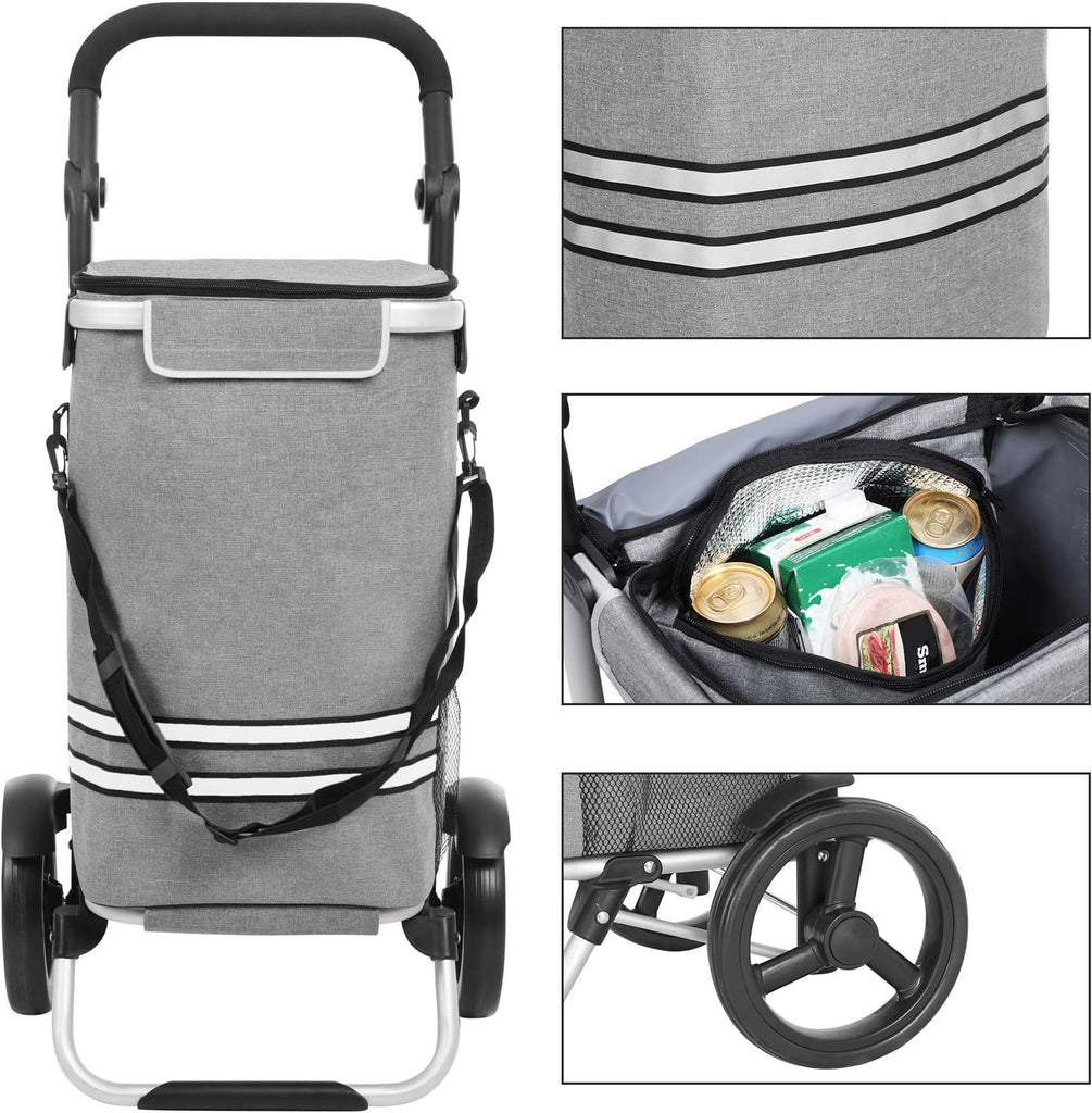 SONGMICS Foldable Shopping Cart with Insulated Cooling Bag - Grey