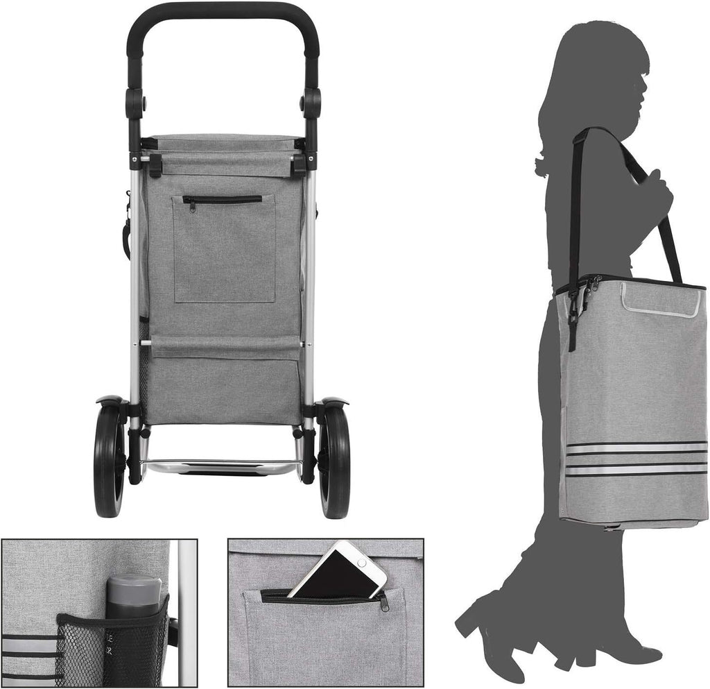 SONGMICS Foldable Shopping Cart with Insulated Cooling Bag - Grey