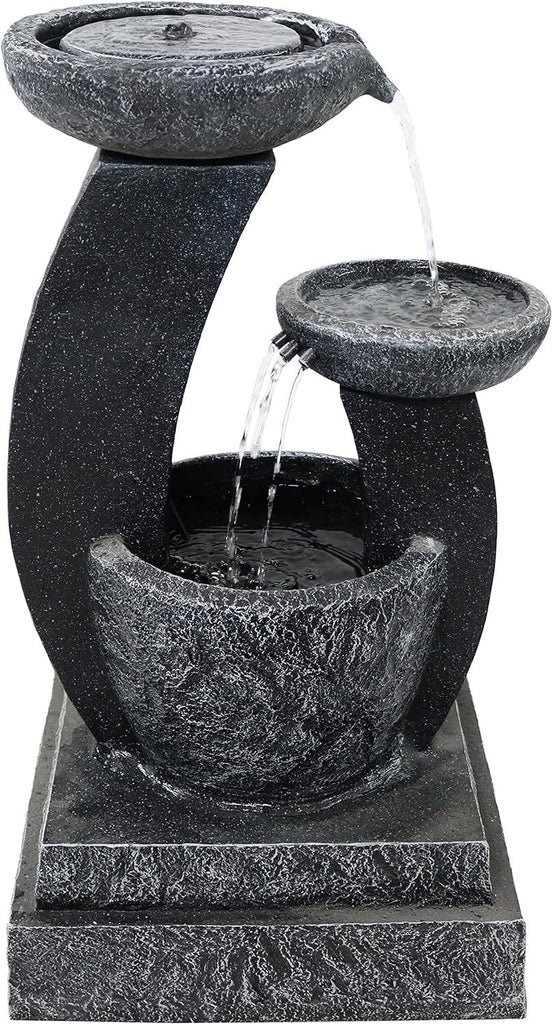 Outdoor Freestanding Solar Birdbath & Cascading Fountain with Pump & LED Light - Charcoal Blue - Fraser Country