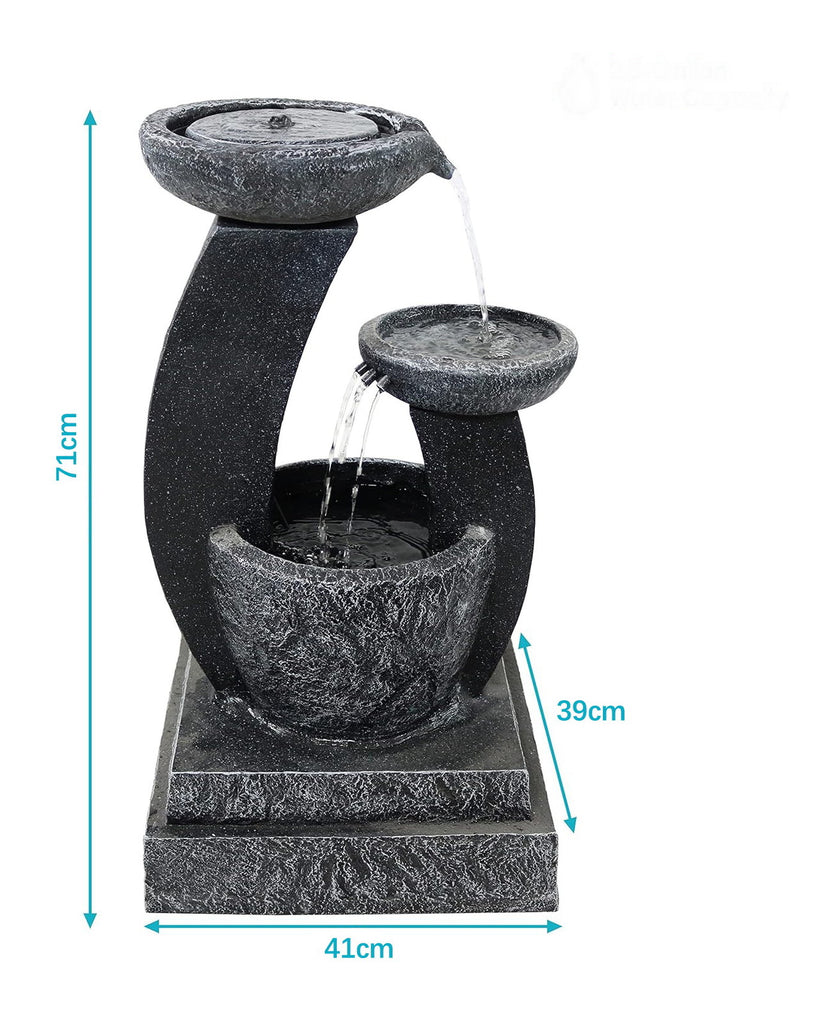 Outdoor Freestanding Solar Birdbath & Cascading Fountain with Pump & LED Light - Charcoal Blue - Fraser Country