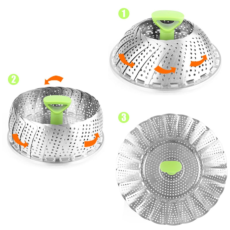 COOKOZZY Stainless Steel Vegetable Steamer Basket - (18 to 28CM)