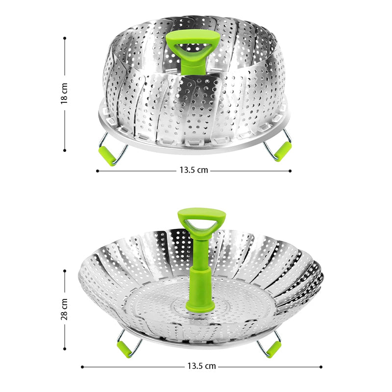 COOKOZZY Stainless Steel Vegetable Steamer Basket - (18 to 28CM)