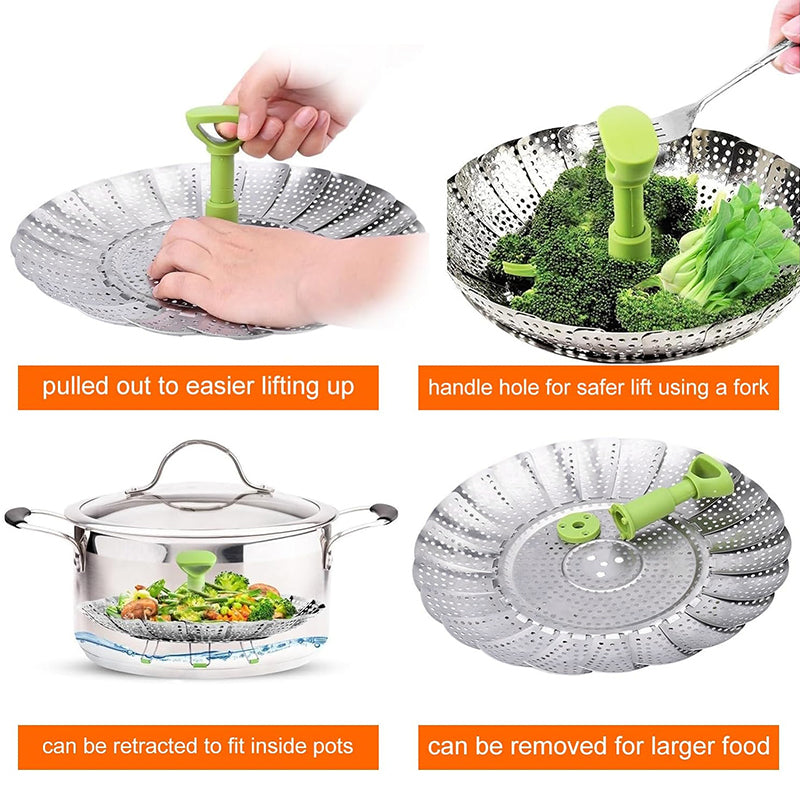 COOKOZZY Stainless Steel Vegetable Steamer Basket - (18 to 28CM)