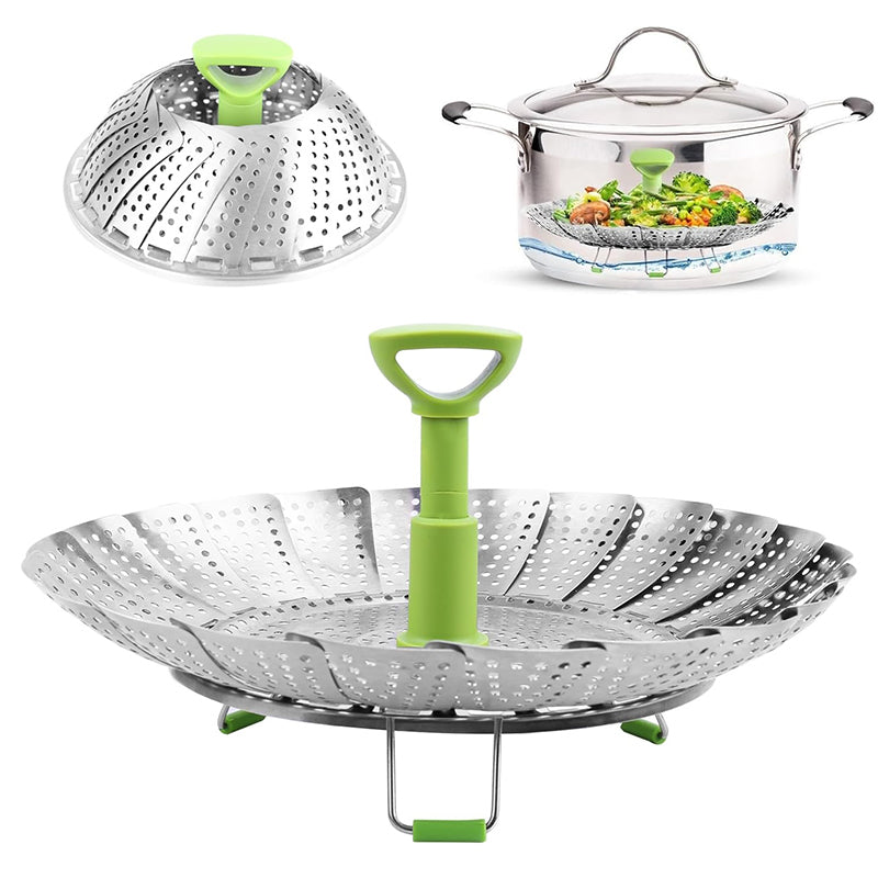 COOKOZZY Stainless Steel Vegetable Steamer Basket - (18 to 28CM)