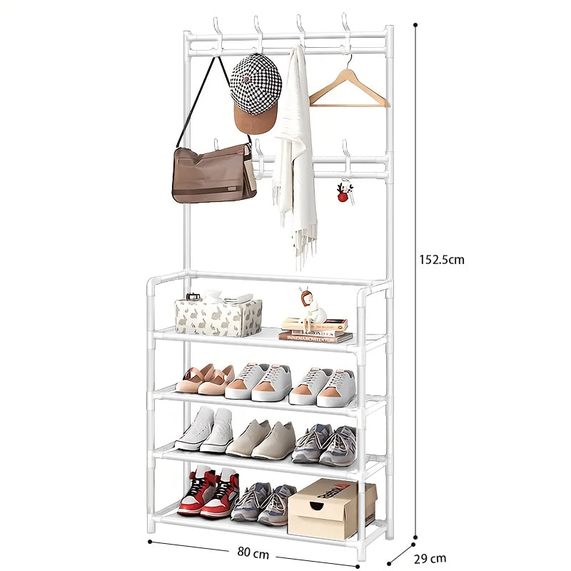 STORFEX 4-Tier 3-in-1 Coat Hanger and Shoe Rack - White
