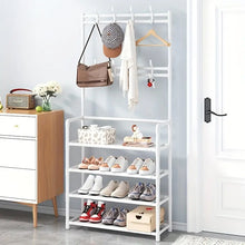 Load image into Gallery viewer, STORFEX 4-Tier 3-in-1 Coat Hanger and Shoe Rack - White