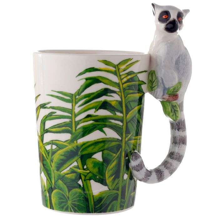 Lemur with Jungle Decal Ceramic Shaped Handle Mug (400ml)