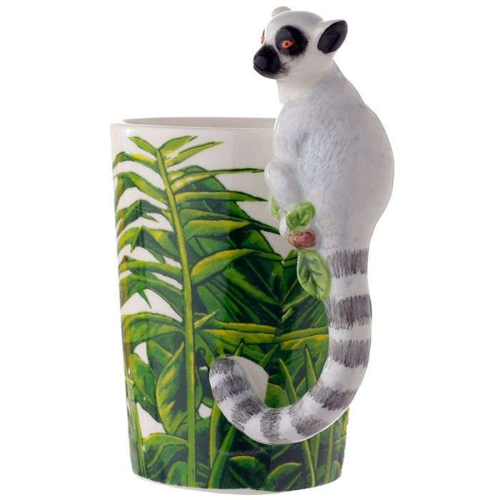 Lemur with Jungle Decal Ceramic Shaped Handle Mug (400ml)