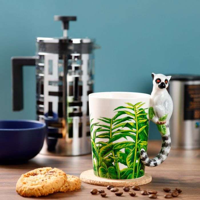 Lemur with Jungle Decal Ceramic Shaped Handle Mug (400ml)