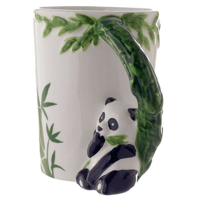 Panda with Bamboo Decal Ceramic Shaped Handle Mug (400ml)