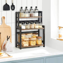 Load image into Gallery viewer, SONGMICS Brown &amp; Black 3-Tier Spice Rack with Bamboo Frame