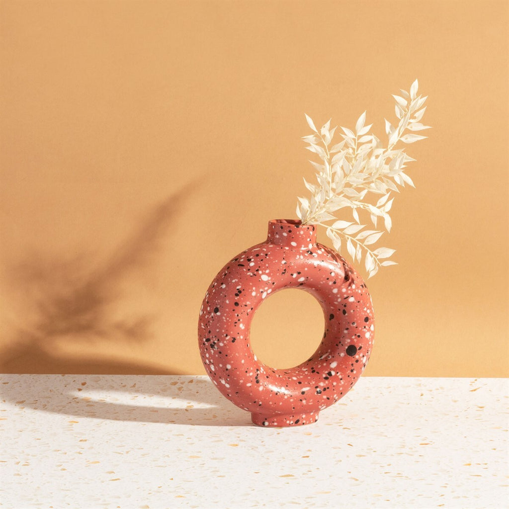 Sass & Belle: Terrazzo Speckled Circle Vase - Brick Red