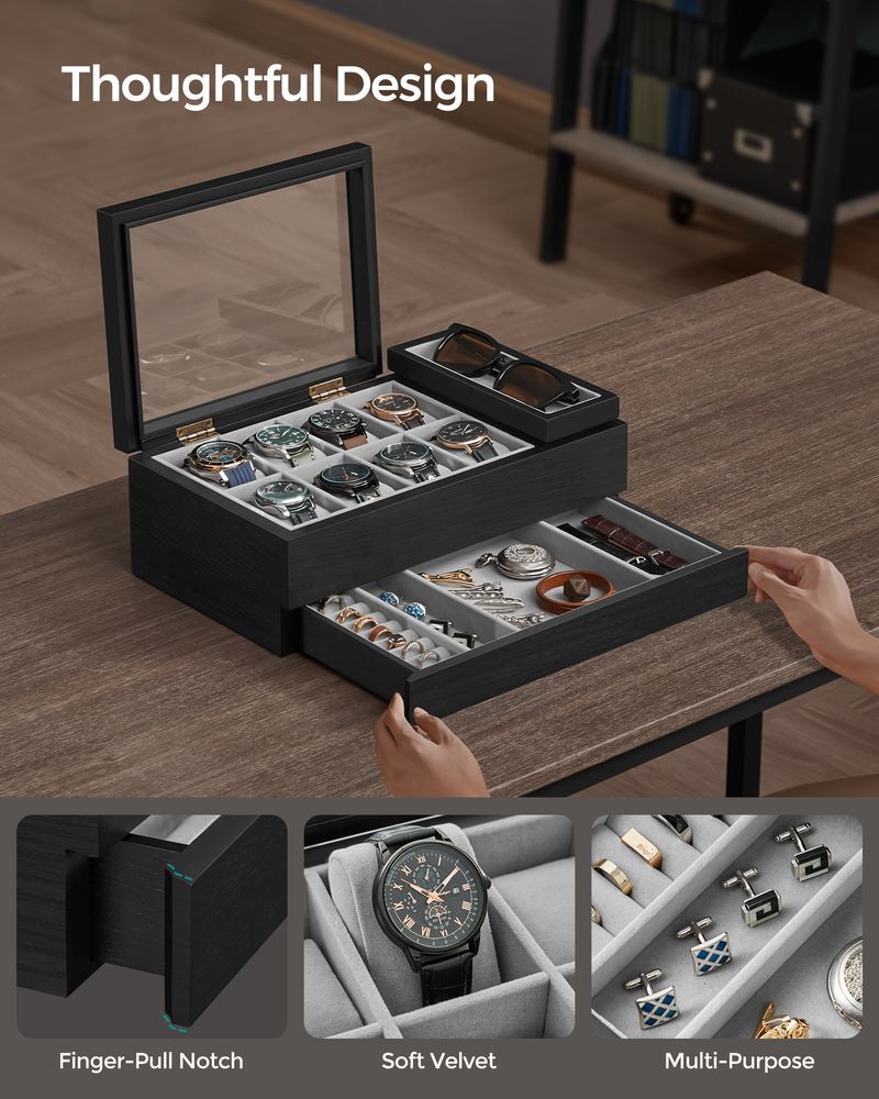 SONGMICS 8-Slot 2-Tier Watch Box - Black