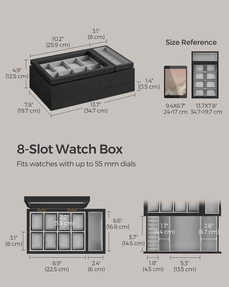 SONGMICS 8-Slot 2-Tier Watch Box - Black
