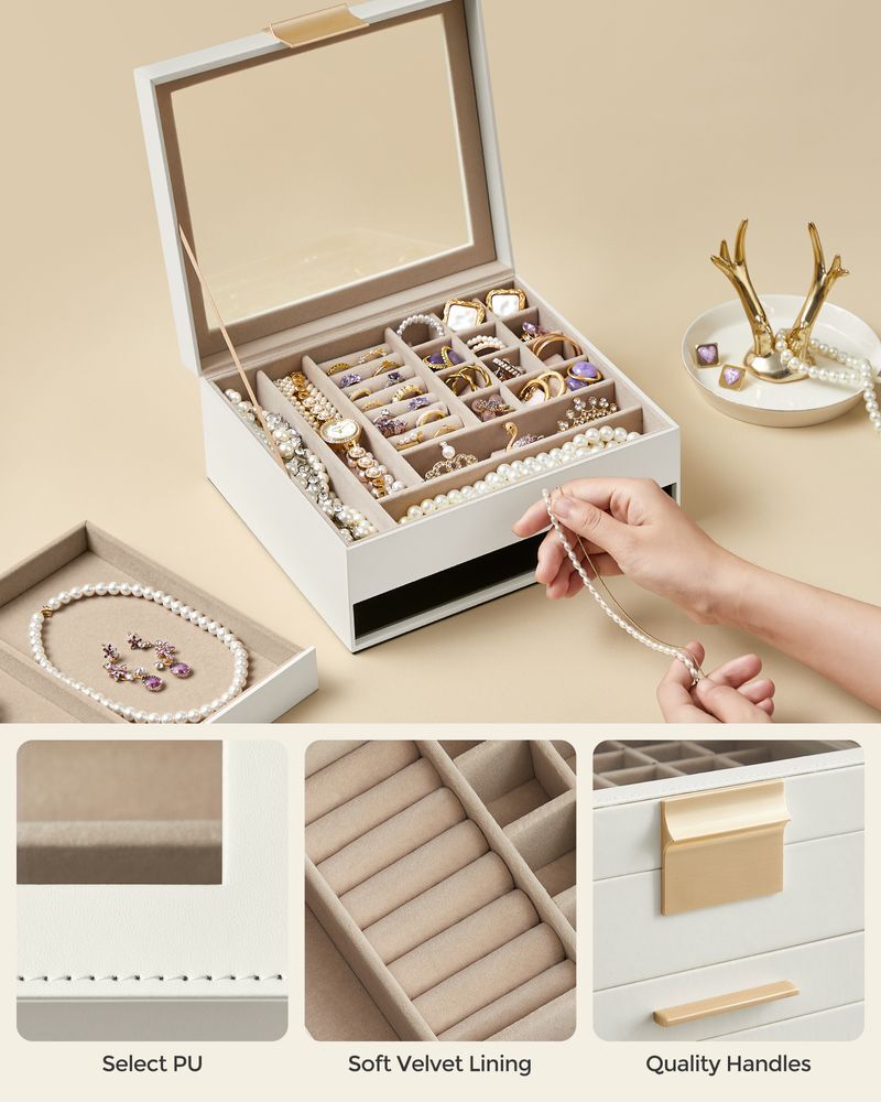 SONGMICS 2-Layer Jewellery Box with Glass Lid