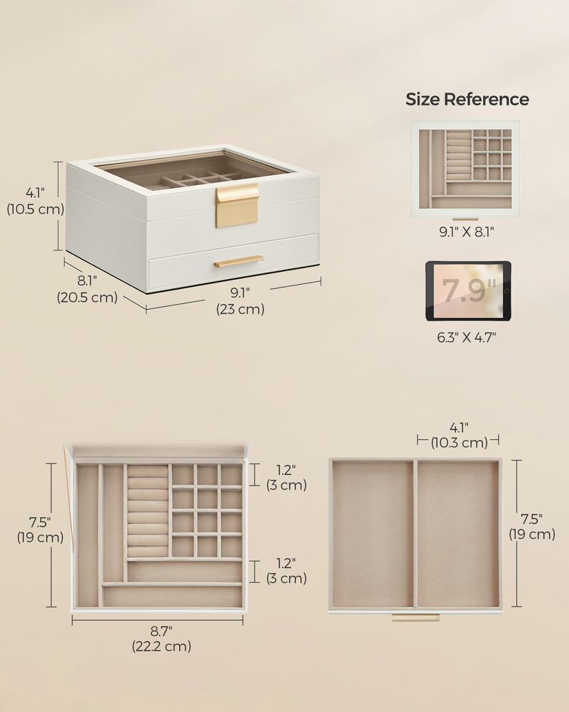 SONGMICS 2-Layer Jewellery Box with Glass Lid