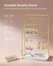 Load image into Gallery viewer, SONGMICS Metal Frame Jewelry Stand with 6 Hanging Rods - Metallic Gold