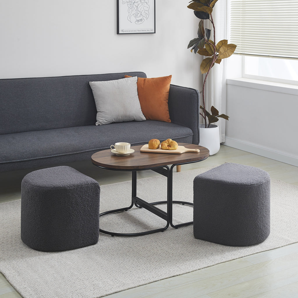 Fraser Country Coffee Table with Boucle Ottoman - Grey