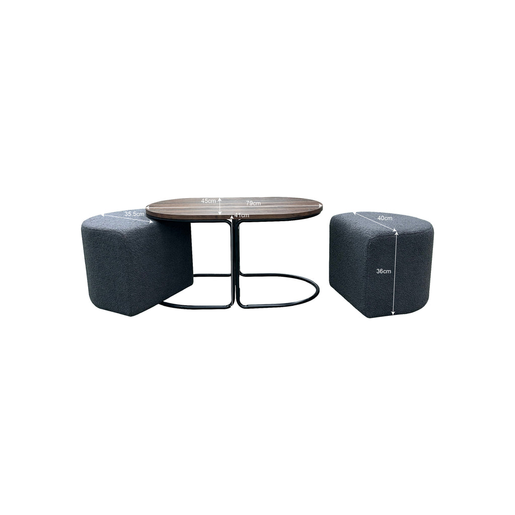 Fraser Country Coffee Table with Boucle Ottoman - Grey