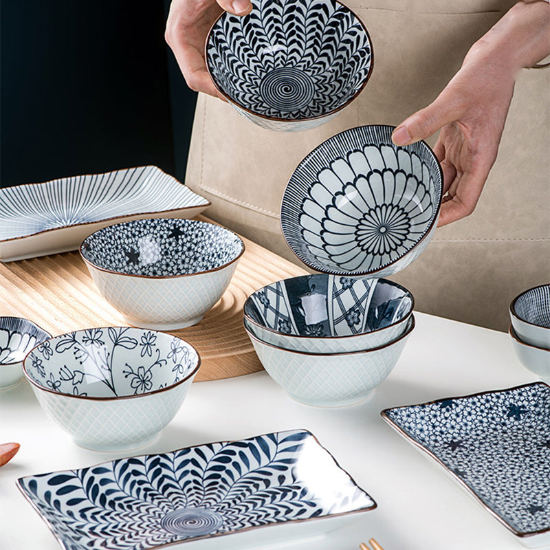 OZZYCOOK 7-Piece Japanese Inspired Plates and Bowls Set