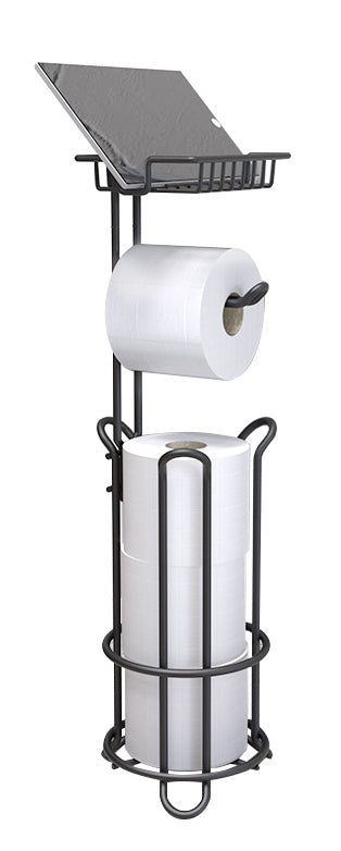 STORFEX Bathroom Toilet Tissue Roll Storage with Phone Holder - Black