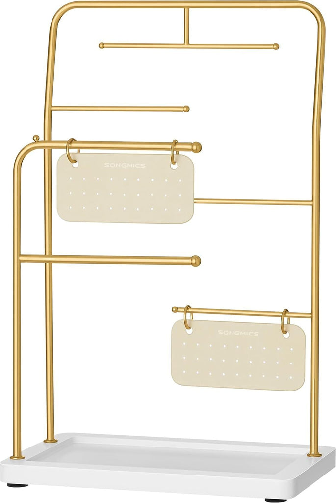 SONGMICS Metal Frame Jewelry Stand with 6 Hanging Rods - Metallic Gold