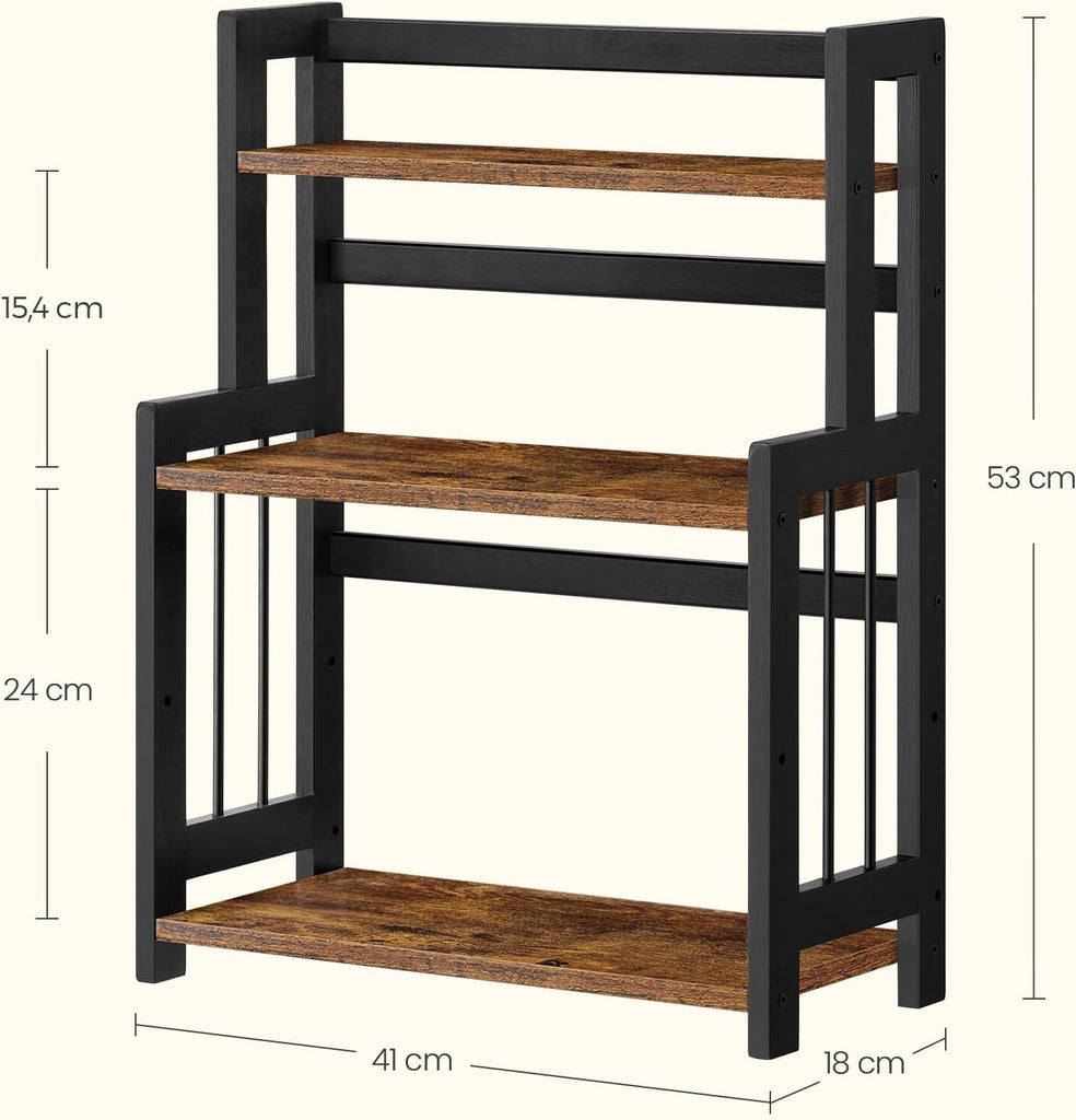 SONGMICS Brown & Black 3-Tier Spice Rack with Bamboo Frame