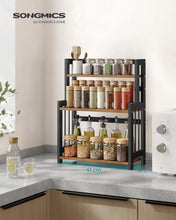 Load image into Gallery viewer, SONGMICS Brown &amp; Black 3-Tier Spice Rack with Bamboo Frame