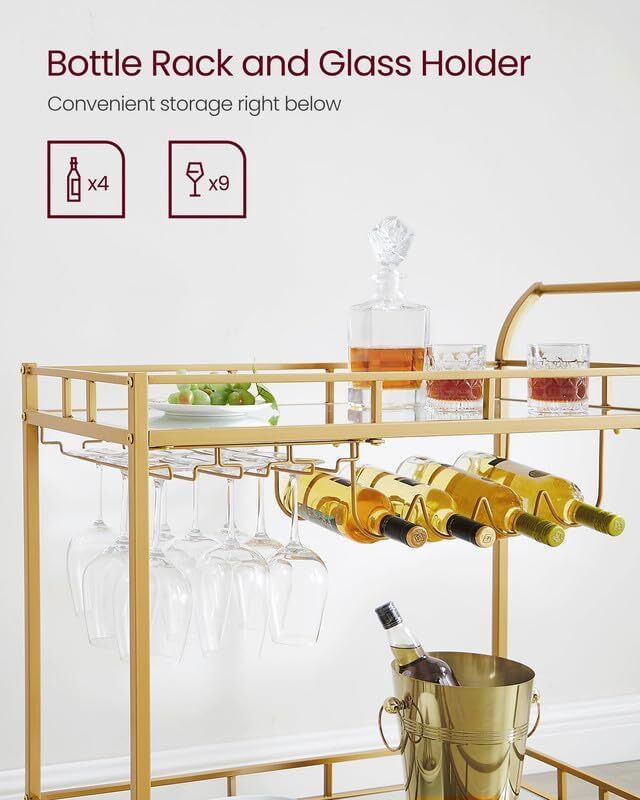 VASAGLE Bar Cart with Gold Frame