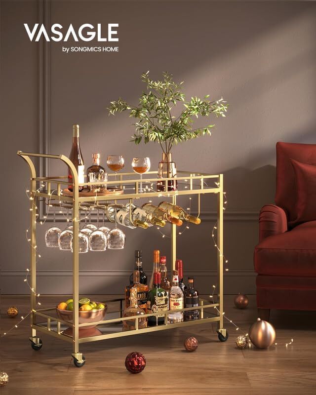 VASAGLE Bar Cart with Gold Frame